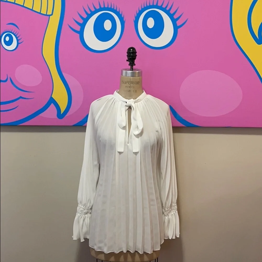 Zara White Pleated Ruffle Sleeve Blouse NWT